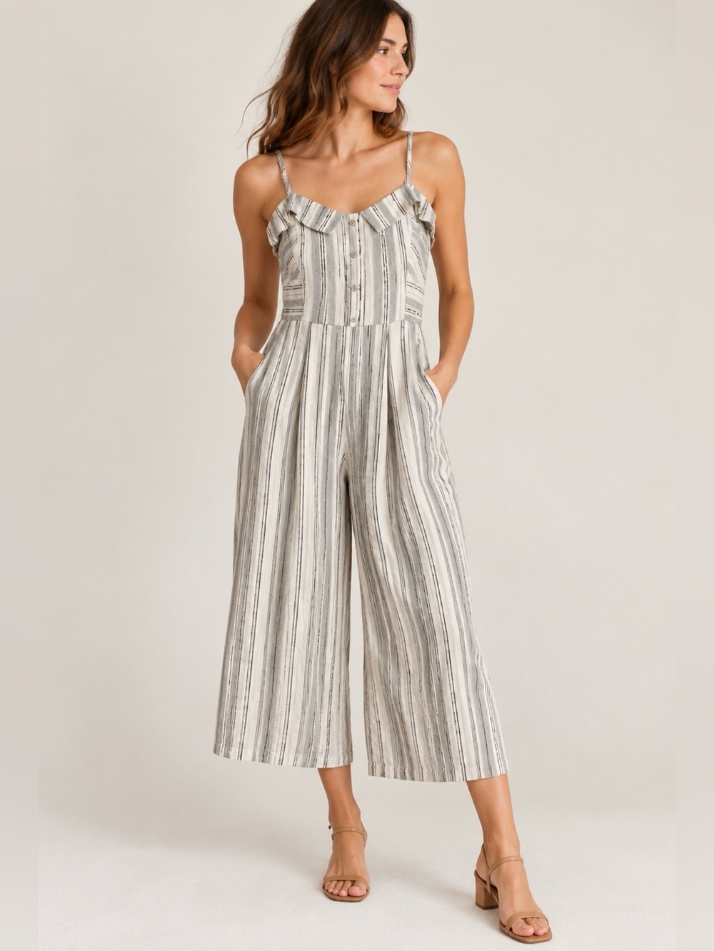 Anthropologie greylin jumpsuit wide leg cropped stripe size small